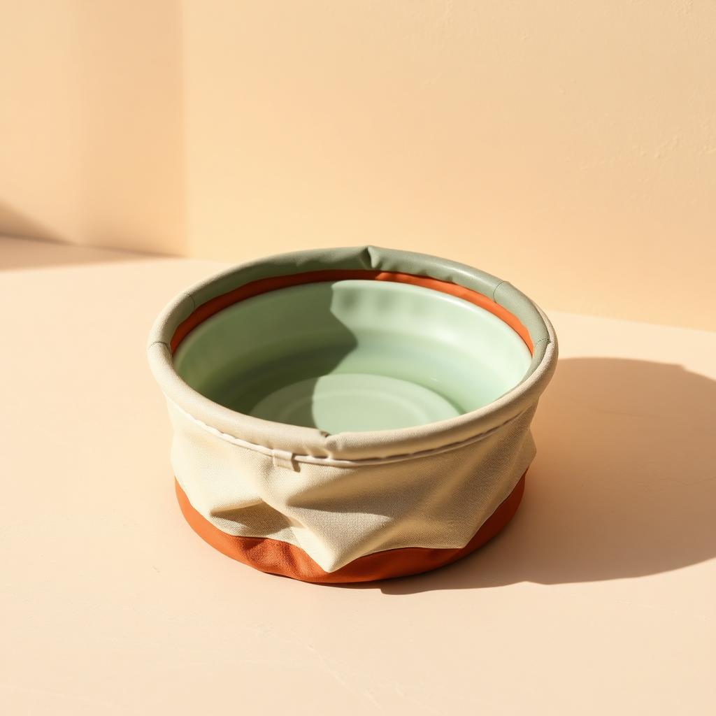 Collapsible canvas and terracotta travel dog water bowl